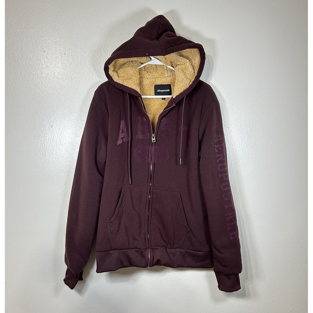 Y2K 00's Aeropostale NY Men's Full Zip Sherpa Lined Hoodie Velvet Logo Large